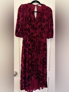 Calvin Klein Burgundy Floral Velvet Midi Dress 10